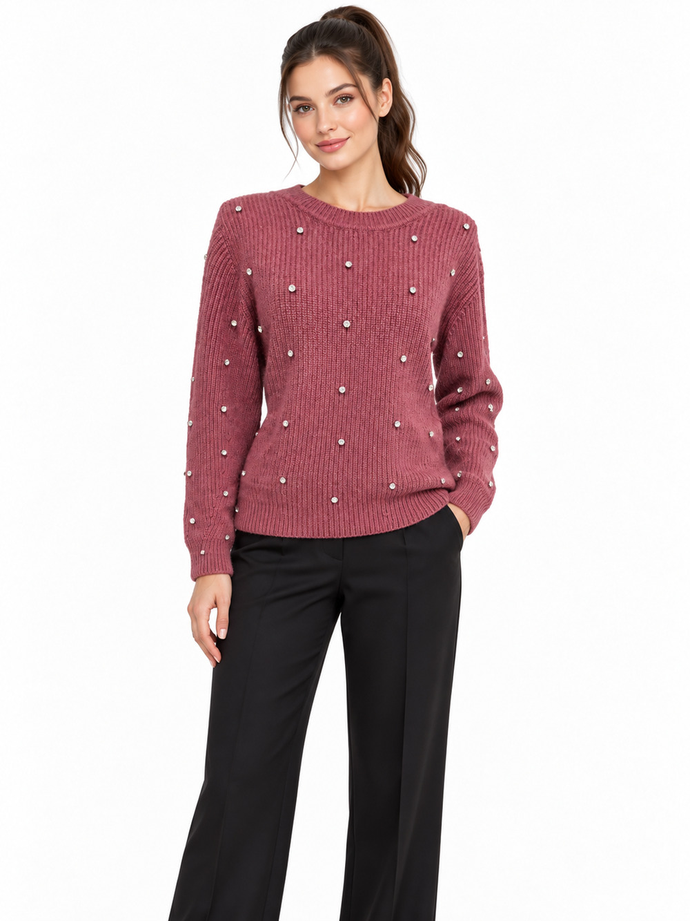 NWT Elie Tahari V-Wrap Cashmere Sweater Rhinestone Embellished Mauve Size XL